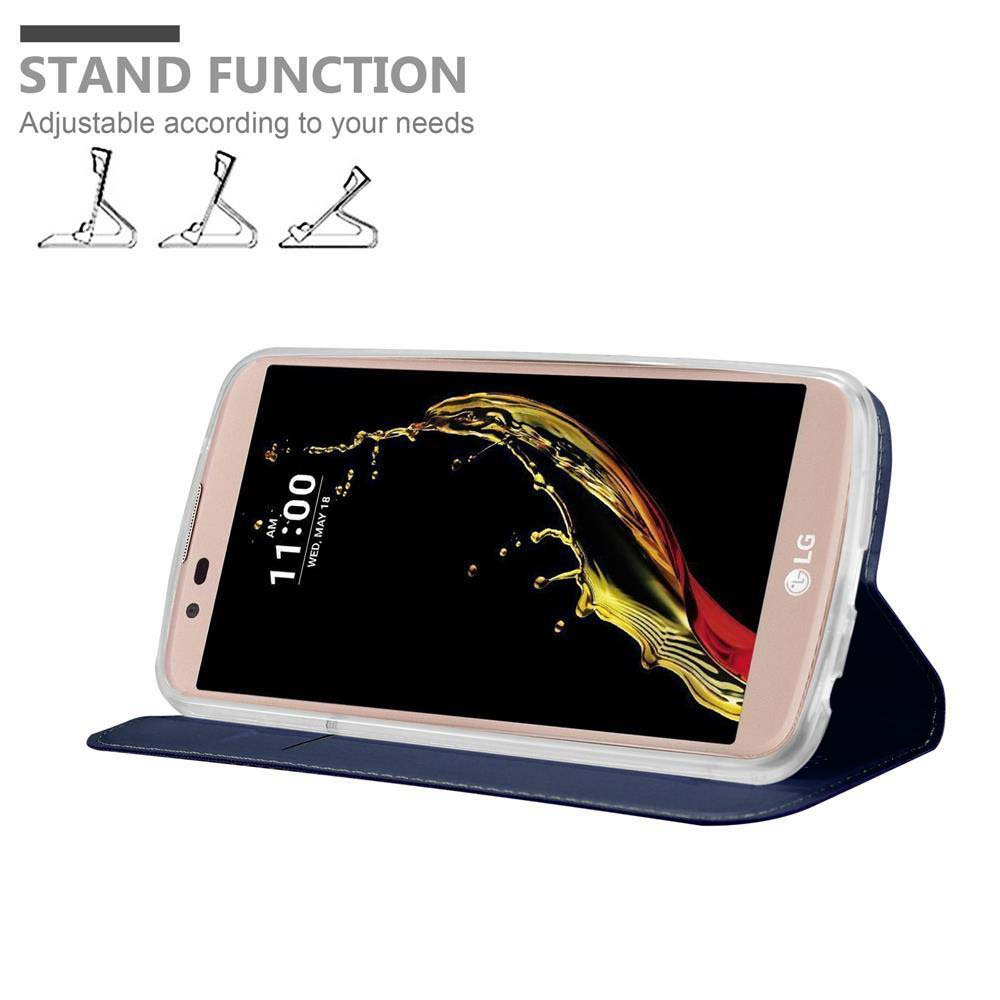 Telefon in einer Brieftasche mit Standfunktion. Angezeigte Uhrzeit: 11:00, Mittwoch.