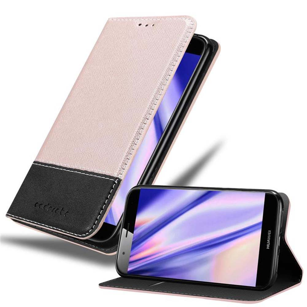 Teléfono en una funda rosa y negra, abierto, otro teléfono en la misma funda.