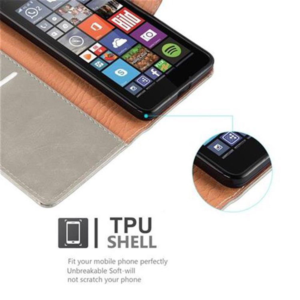 Un telefono in una custodia, che mostra lo schermo. La custodia è grigia e marrone chiaro. Testo: TPU Shell.