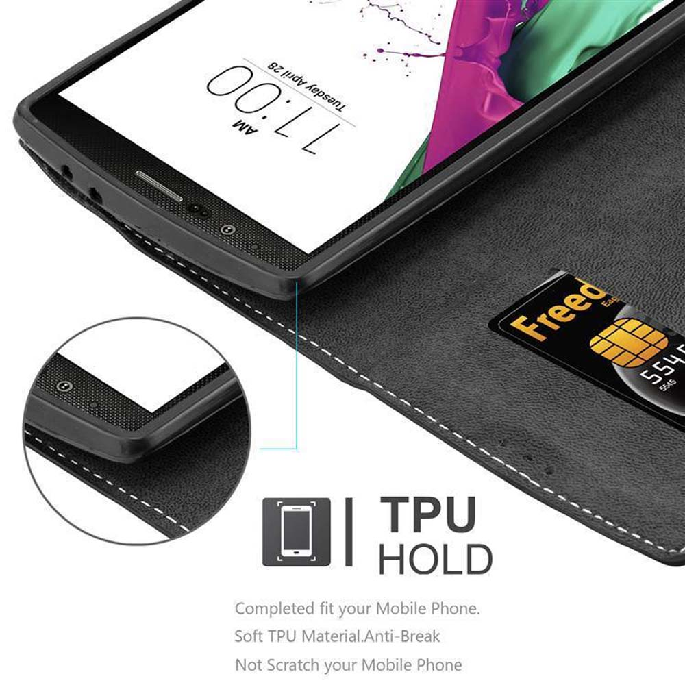 Un teléfono y una tarjeta de crédito dentro de una funda tipo cartera. Texto: 'TPU HOLD'.