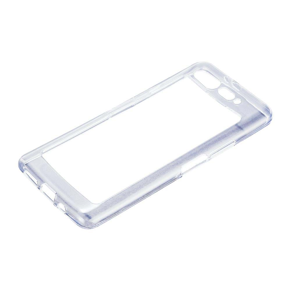 Funda transparente para teléfono sobre un fondo blanco. Transparente con la forma del teléfono visible.
