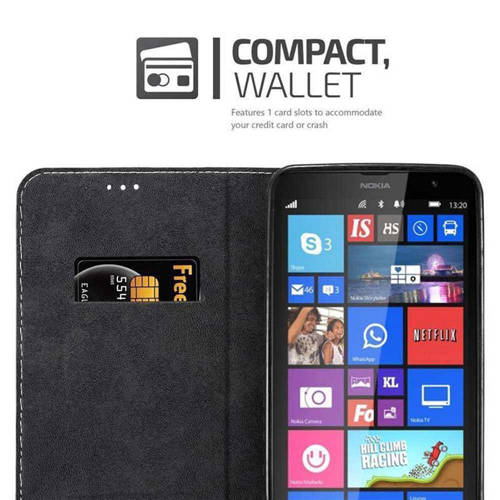 Una custodia nera con un telefono Nokia all'interno. Testo e icone sono visibili sullo schermo.