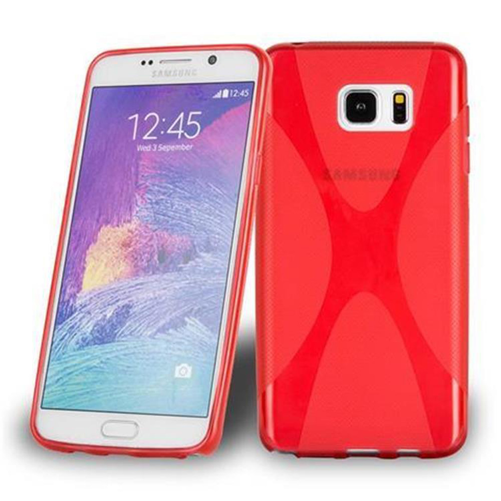 Telefono rosso con custodia rossa. Il telefono mostra le 12:45, mercoledì 3 settembre. La custodia ha un design a X.