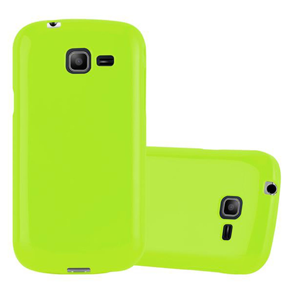 Due custodie per telefono verde lime, una in piedi, una sdraiata.
