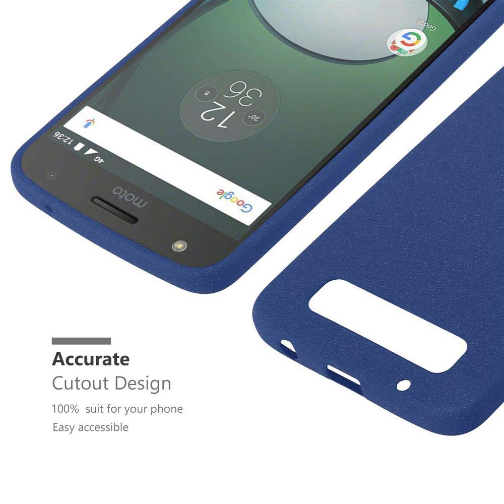Una custodia blu per telefono si adatta a un telefono. Il telefono ha uno schermo che mostra l'ora.