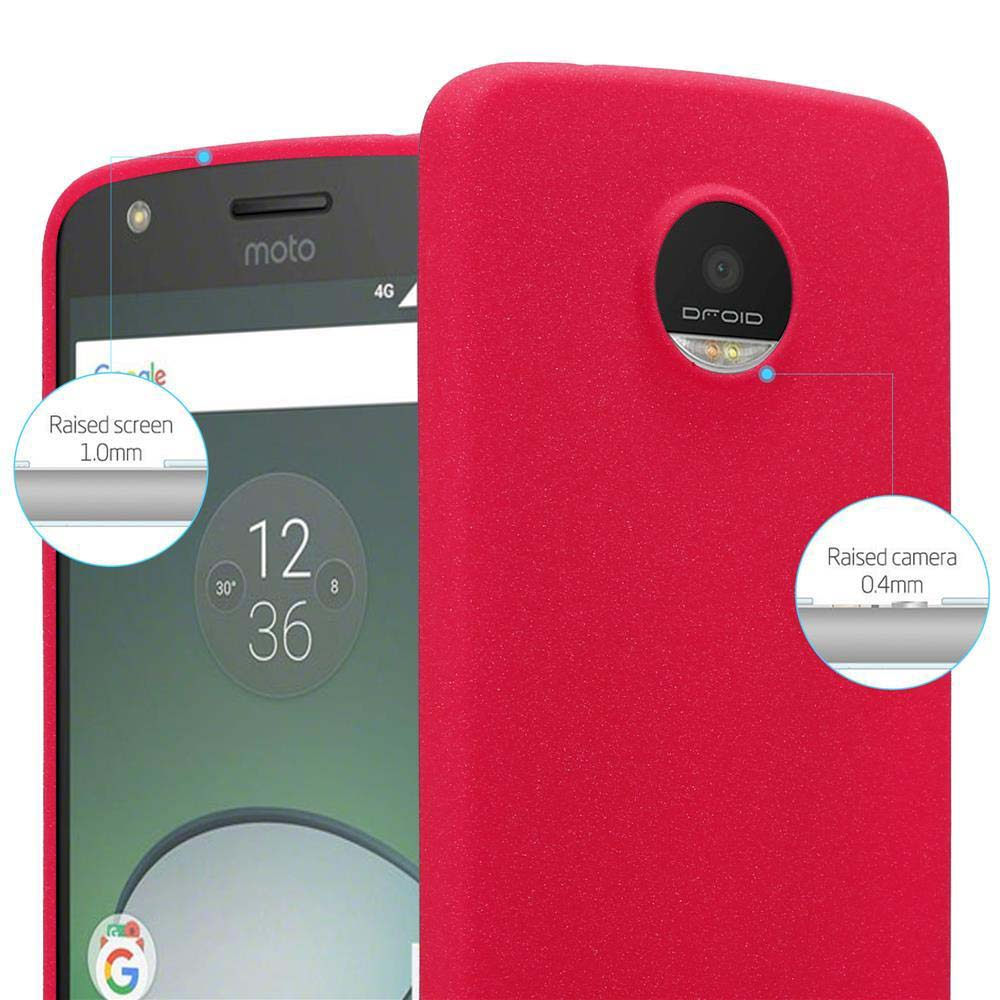 Telefono rosso con schermo e fotocamera rialzati. Schermo mostra l'ora e la ricerca Google.