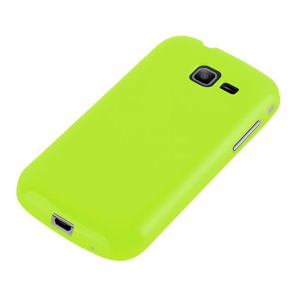 Custodia per telefono verde con sfondo bianco, che mostra il retro del telefono.