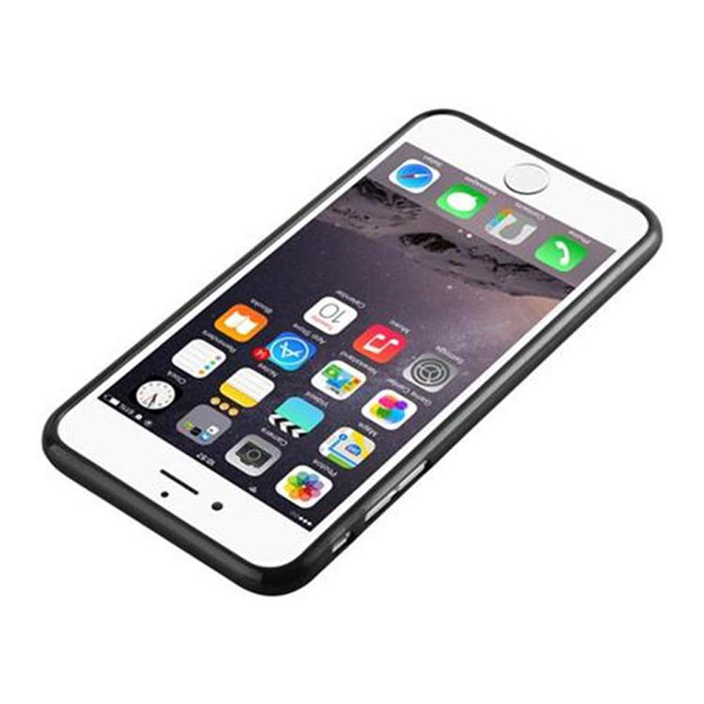 Un telefono bianco con cornice nera, che mostra uno schermo con icone di app, su sfondo bianco.