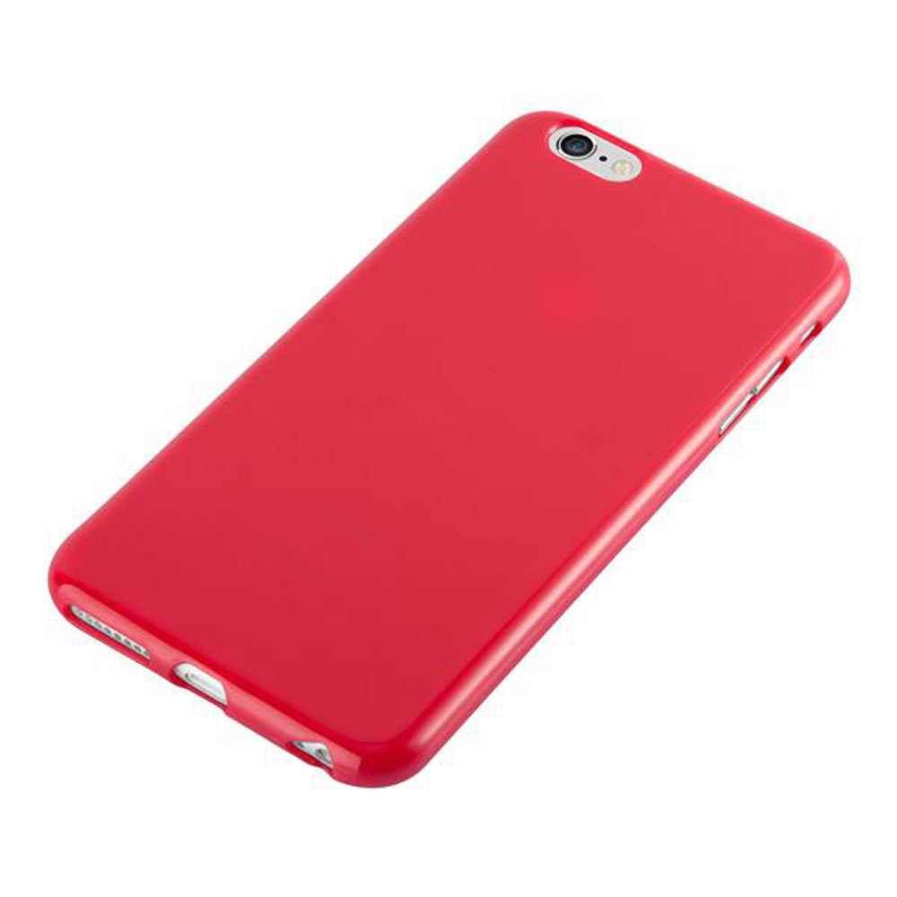 Una custodia rossa per telefono, finitura lucida, su sfondo bianco.