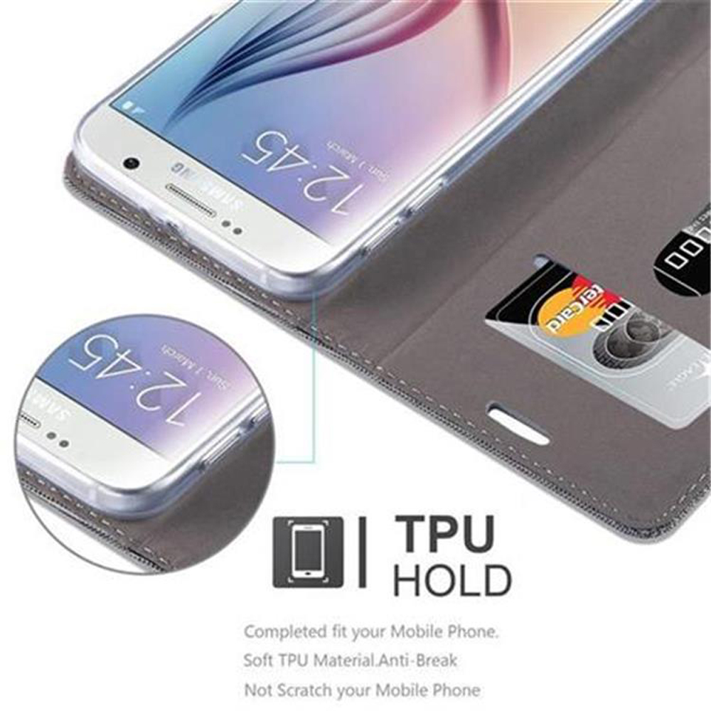 Graue Handyhülle, Telefon darin. Zeigt Kreditkarten und Bildschirm. Text lautet 'TPU HOLD'.