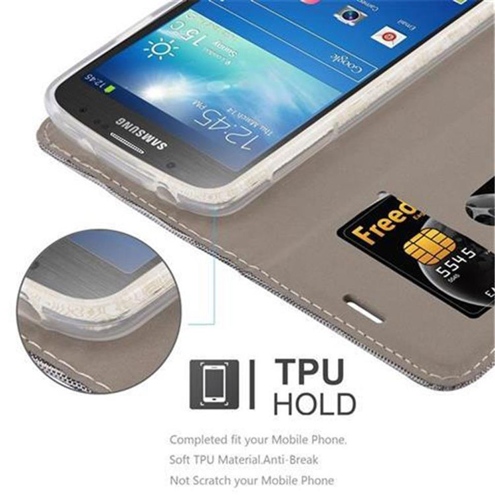 Handyhülle mit TPU-Halterung. Telefon mit eingeschaltetem Bildschirm befindet sich darin. Kreditkarte innen.