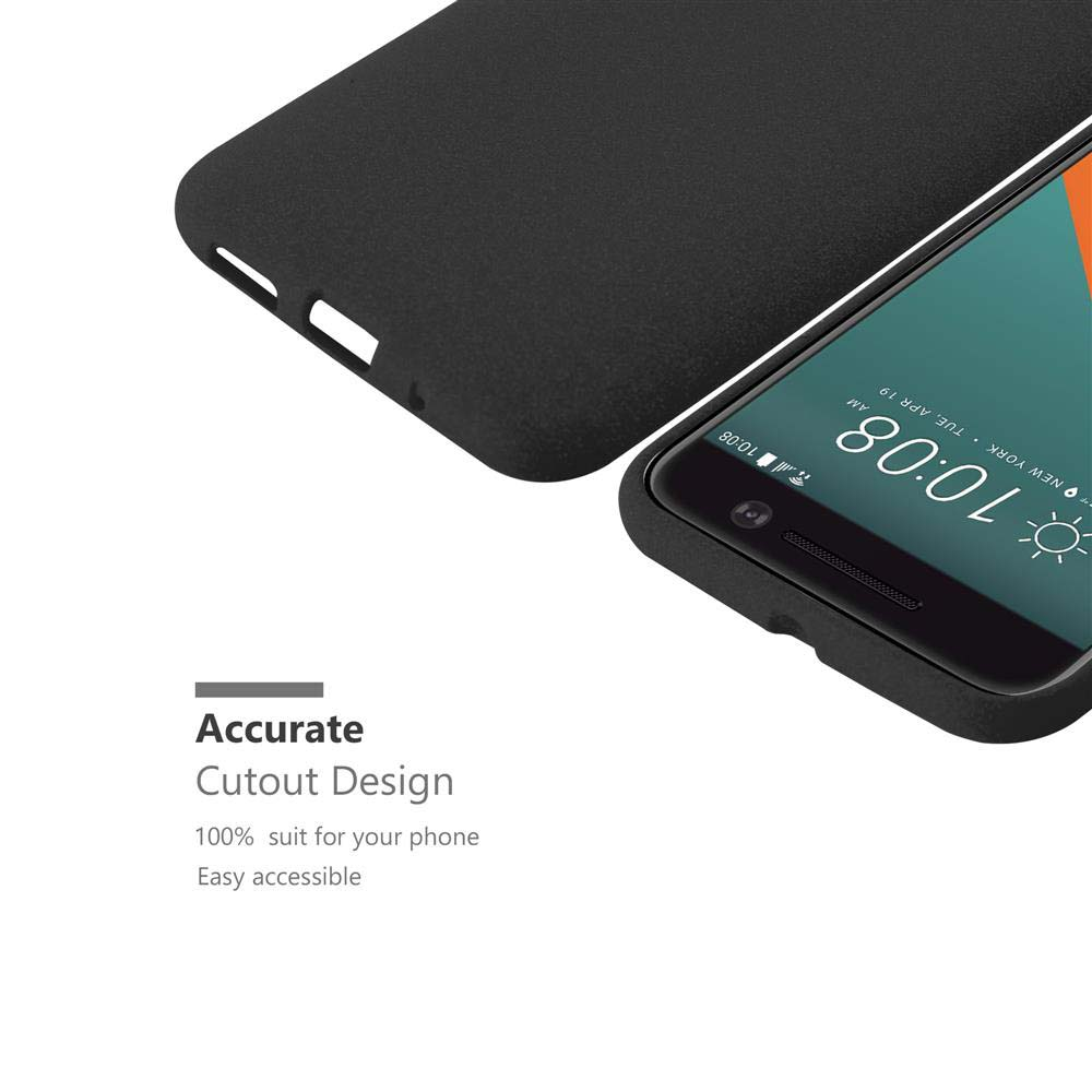 Custodia per telefono nera con un telefono. Il testo recita 'Accurate Cutout Design'. Lo sfondo è bianco.