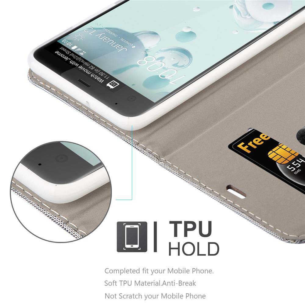 Custodia aperta con telefono che mostra il display e una carta. Supporto TPU.