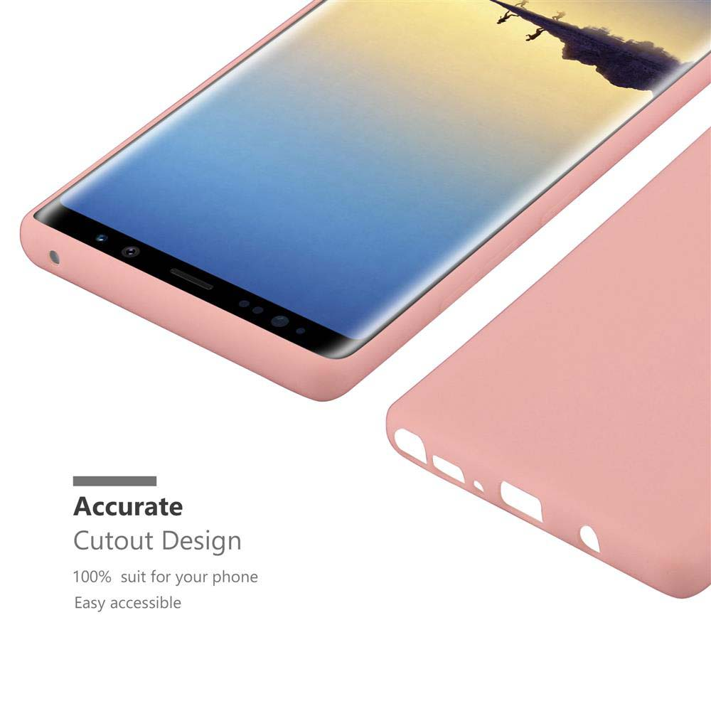 Custodia rosa con telefono dentro. Testo: 'Accurate Cutout Design'.