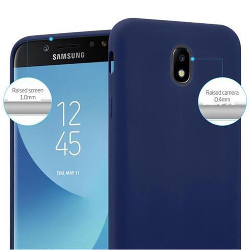 Funda de teléfono azul, sosteniendo un teléfono. El teléfono es blanco y el fondo también es azul.