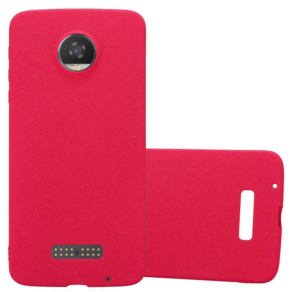 Una funda roja para teléfono. La funda está abierta y tiene un agujero para la cámara y otro para el altavoz.