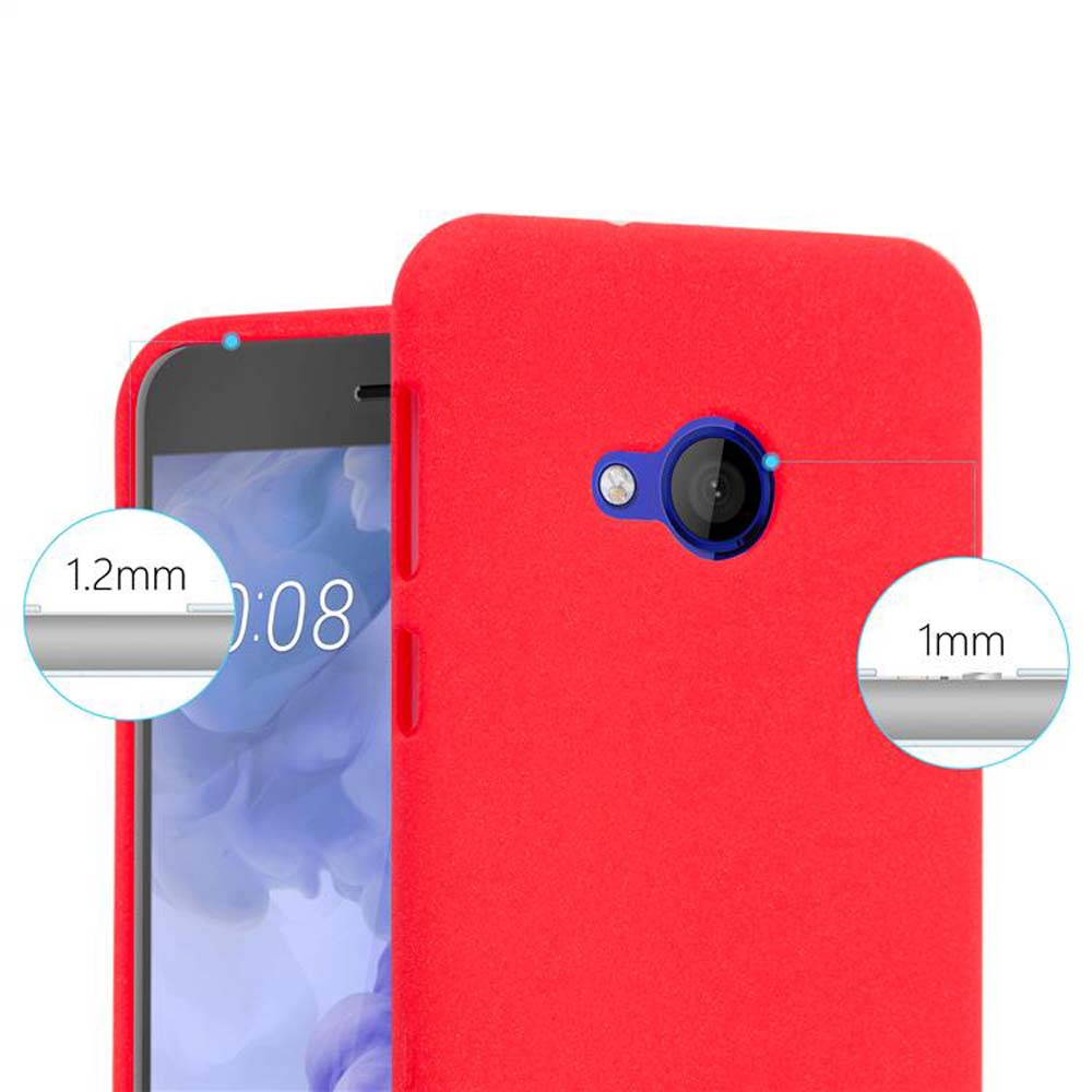 Una custodia per telefono rossa con un telefono. Segni da 1,2 mm e 1 mm.