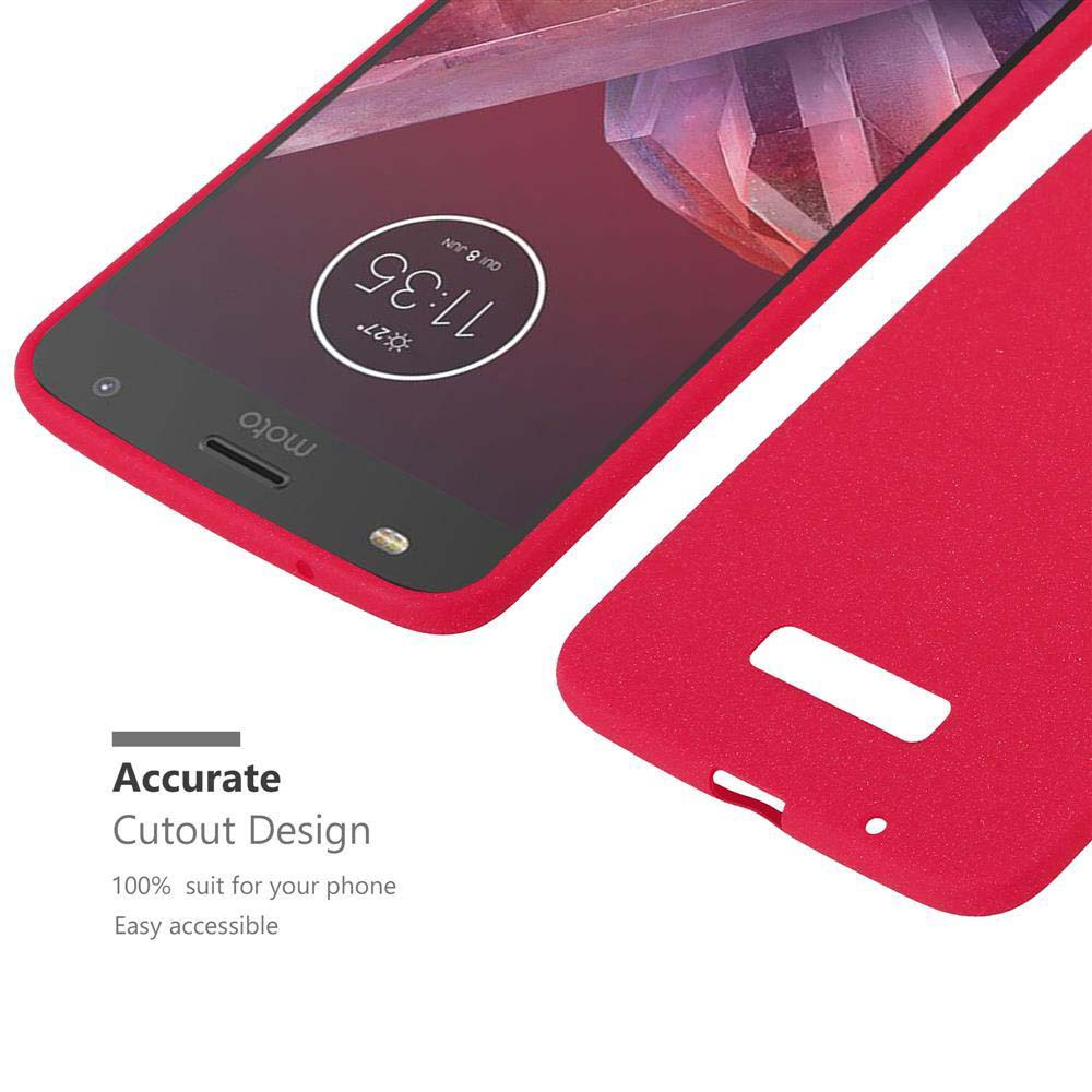 Un teléfono rojo y una funda roja para teléfono. El teléfono tiene una pantalla negra. La funda tiene un recorte.