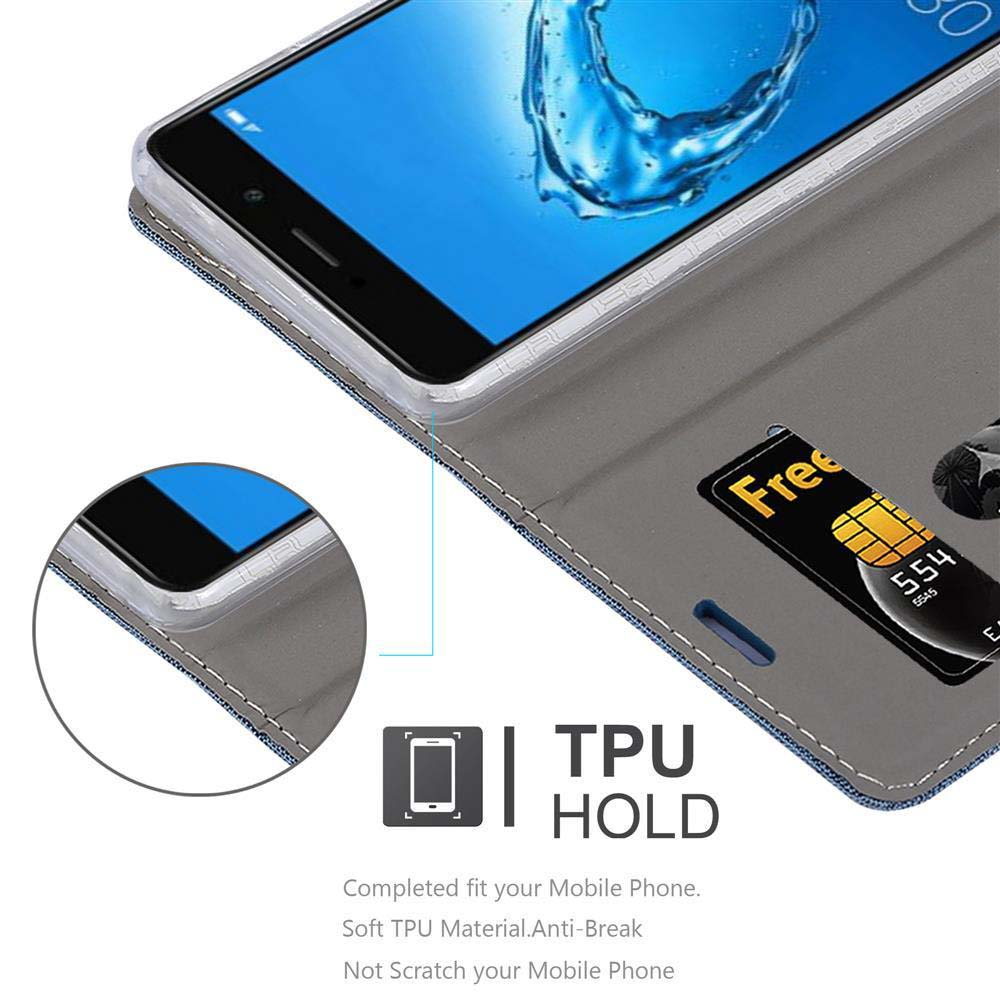 Telefono in una custodia grigia con slot per schede. Una scheda SIM è visibile. Testo: TPU HOLD.