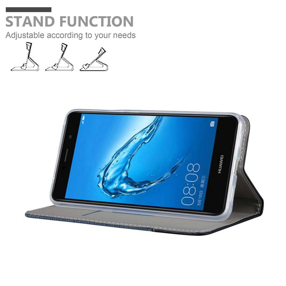 Smartphone in una custodia, esposto come supporto. Lo schermo mostra l'ora 08:08. Funzione supporto.