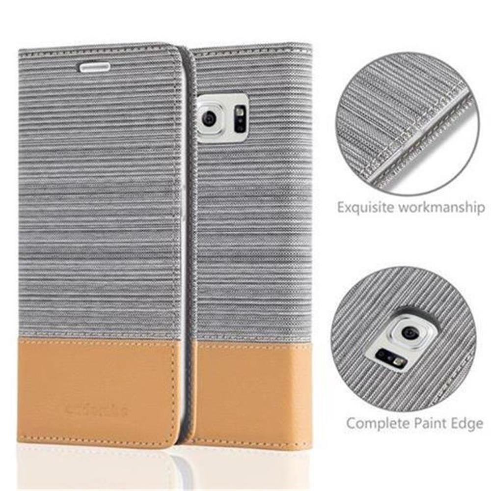 Graues und braunes Handy-Case. Nahaufnahmen zeigen Nähte und Kameraöffnung.