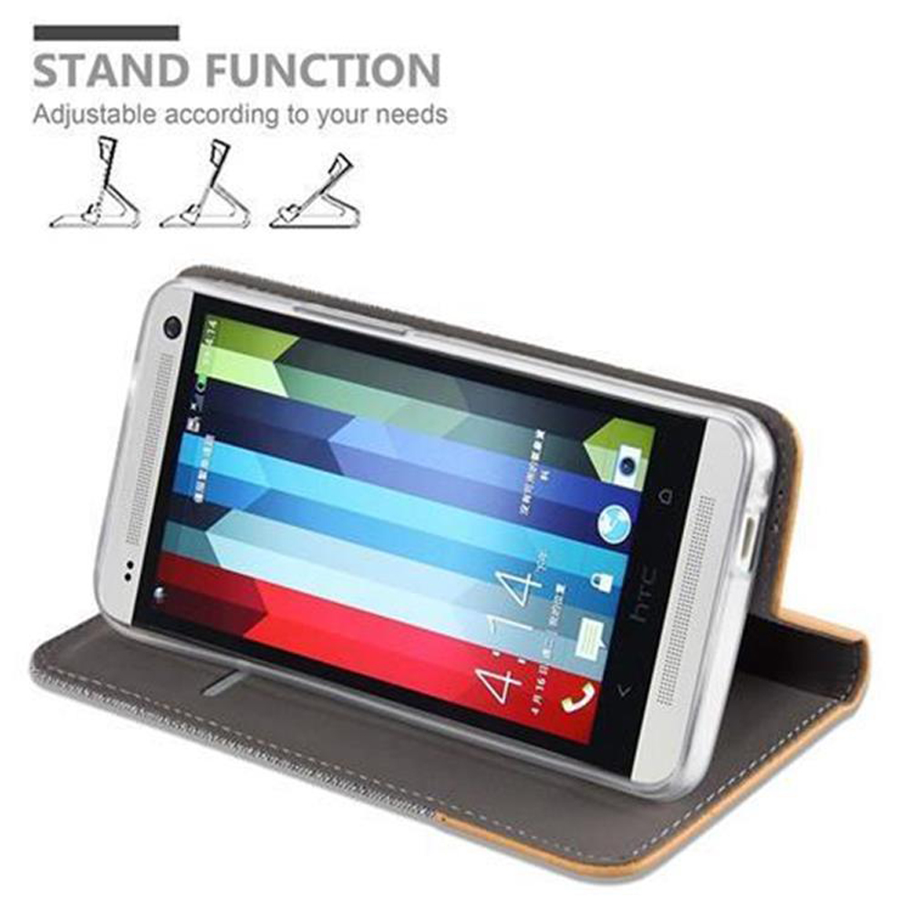 Teléfono en funda con soporte. Texto: Función de soporte.