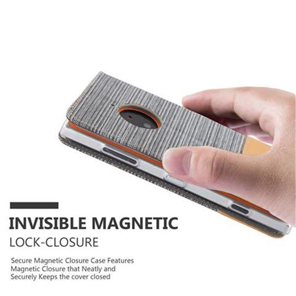 Hand hält eine Handyhülle. Text: 'Invisible Magnetic Lock-Closure'.