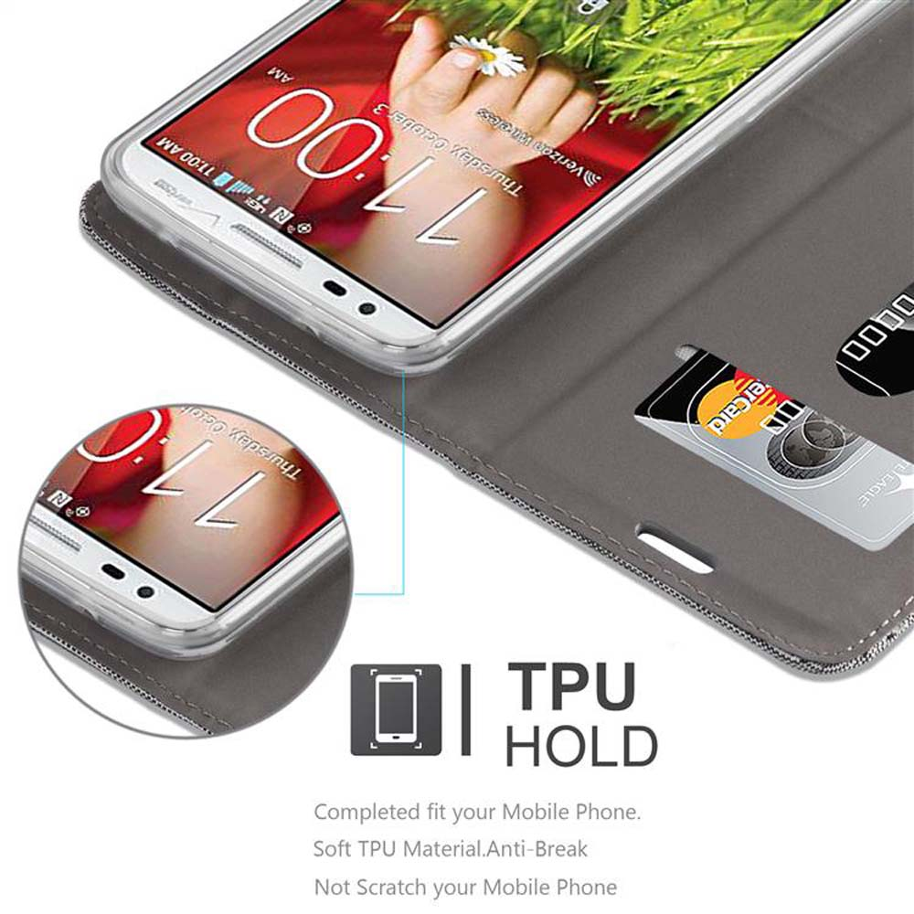 Teléfono en funda con ranura para tarjeta. Etiqueta Tpu Hold en la parte inferior.