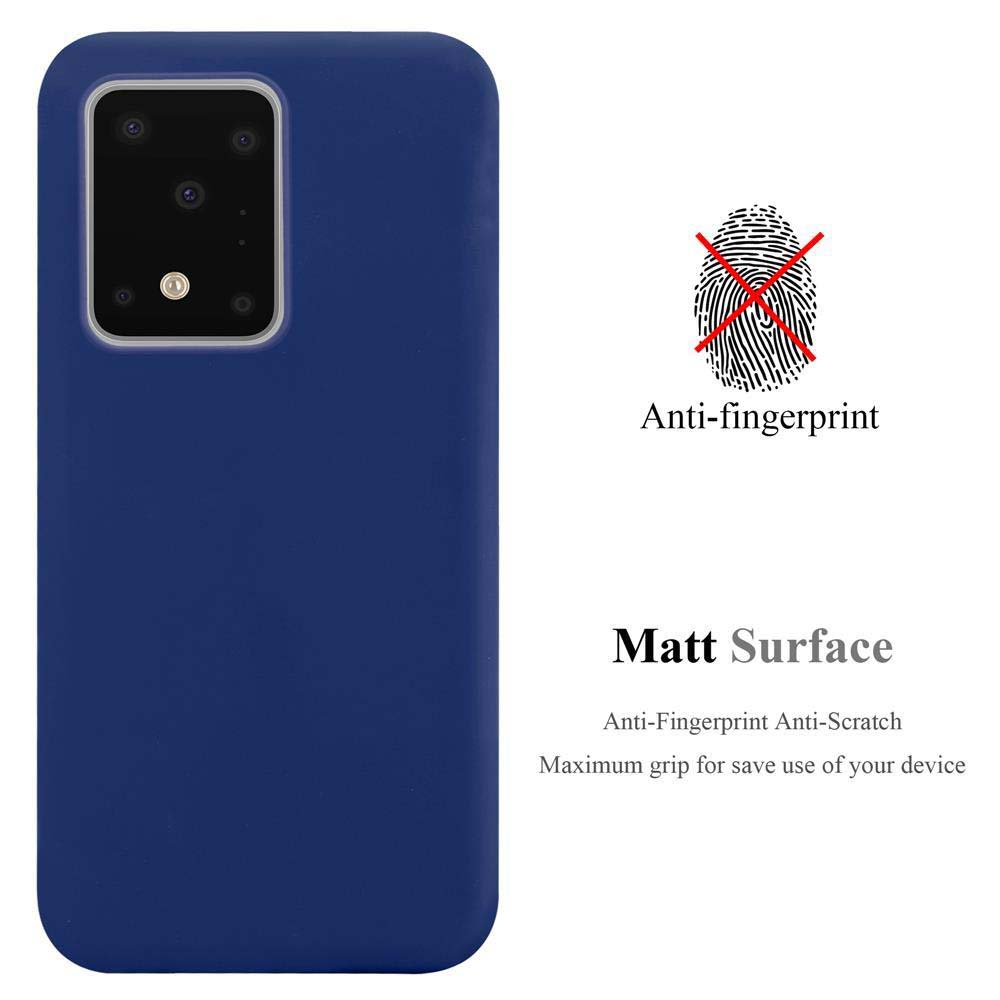 Una custodia blu per telefono con funzioni anti-impronta e antigraffio.