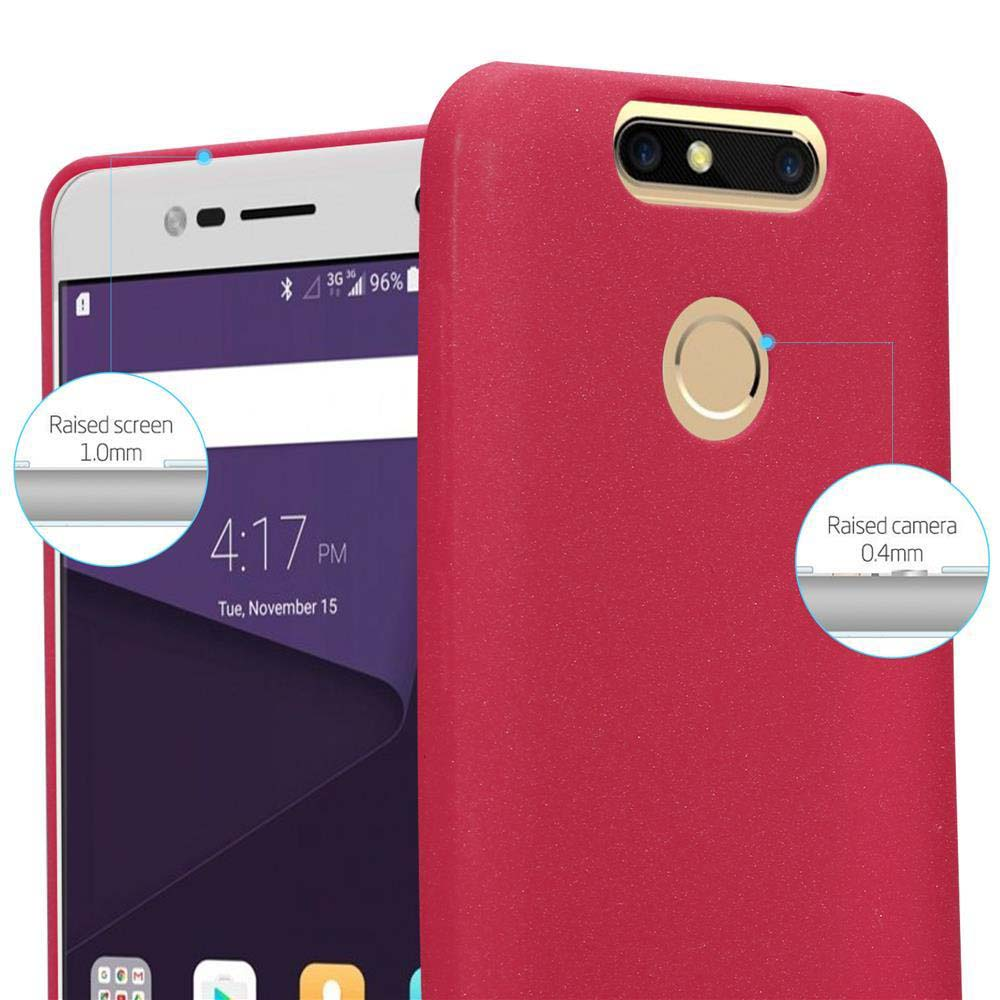 Un telefono rosso in una custodia rossa. Primo piano del telefono e della custodia che mostra la fotocamera e lo schermo.