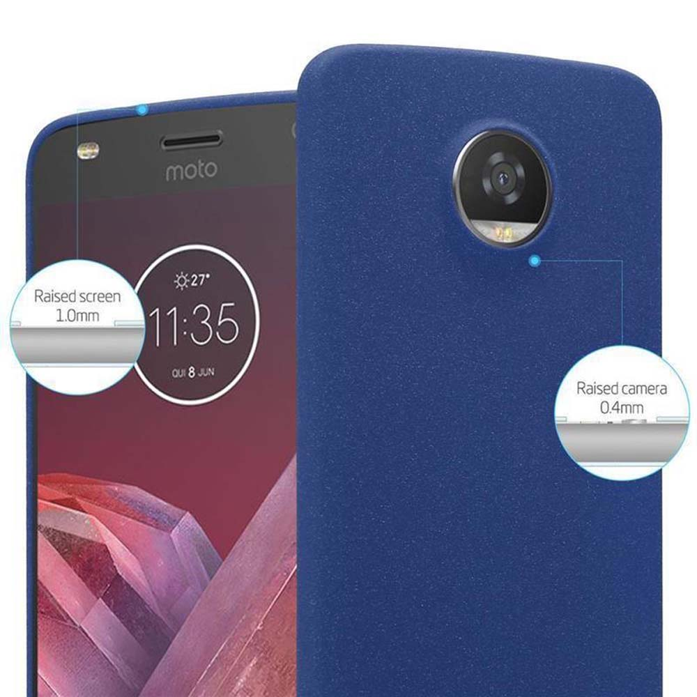 Funda azul para teléfono, detalles de protección de pantalla y cámara elevados.