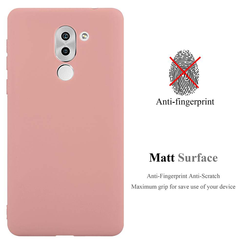 Eine hellrosa Handyhülle mit Text für Anti-Fingerabdruck und matte Oberfläche.