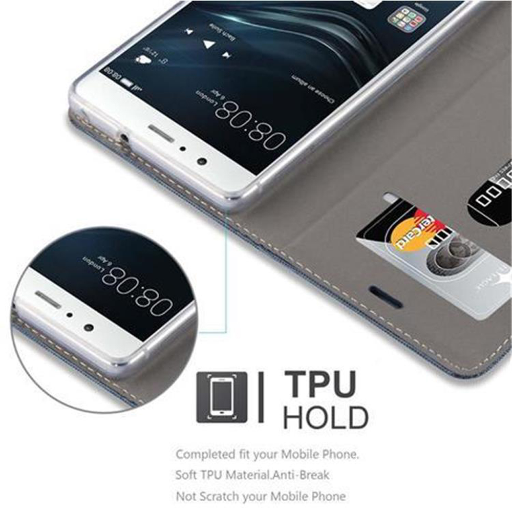 Teléfono en funda cartera con tarjeta. El teléfono muestra 08:08. TPU Hold en la etiqueta.