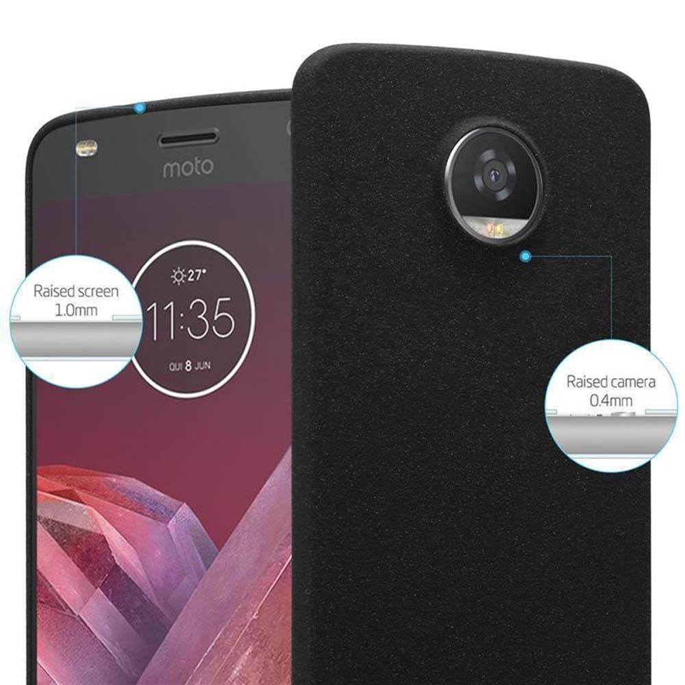 Teléfono negro en una funda negra. Primer plano del teléfono y la funda mostrando la cámara y la pantalla.