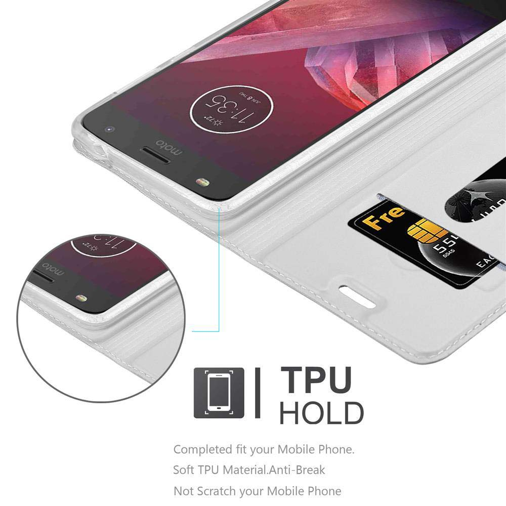 Telefono in una custodia aperta che mostra una carta e la funzione di supporto TPU.