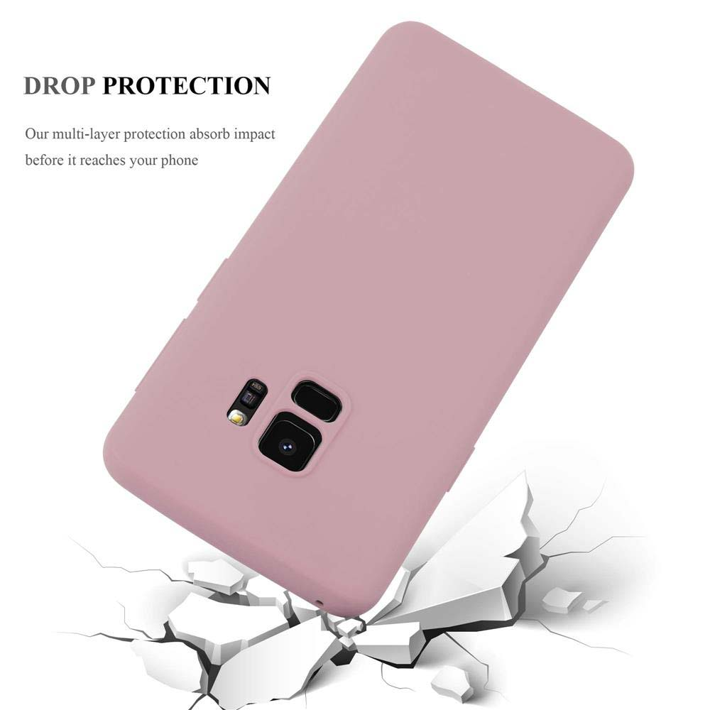 Custodia rosa per telefono con telefono, crepe, pubblicità protezione caduta.