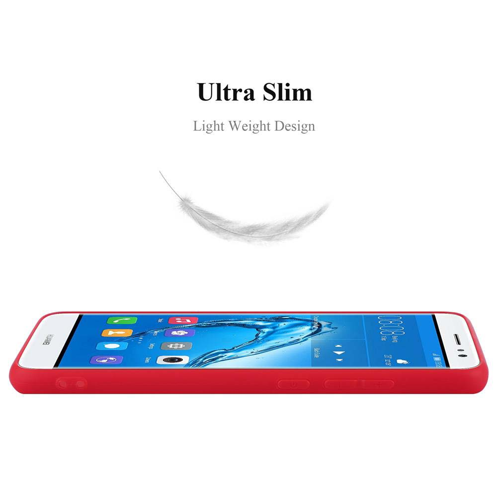 Uno smartphone con custodia rossa e grafica di piume. Il testo recita Ultra Slim e Light Weight Design.