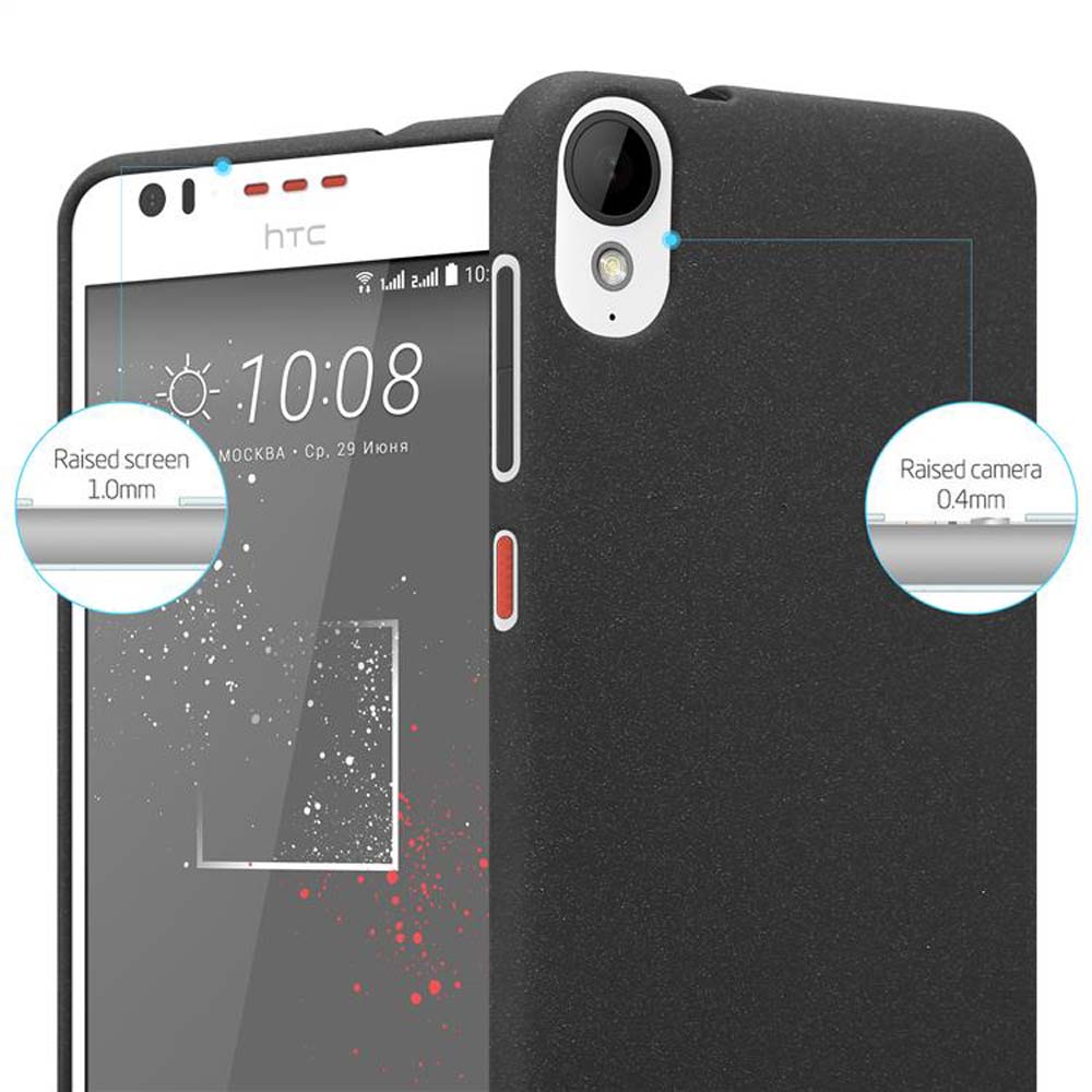 Custodia nera con telefono bianco. Custodia con schermo e fotocamera rialzati. Il telefono mostra le 10:08.