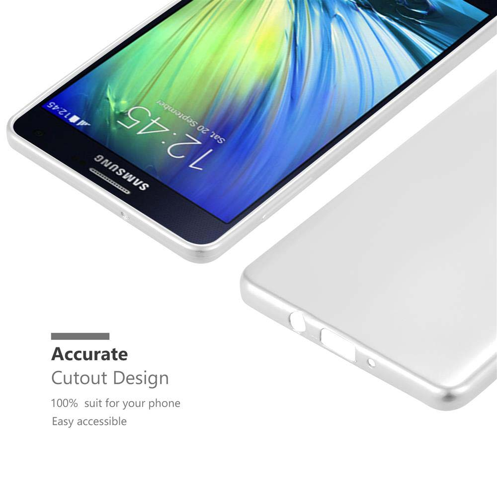 Un teléfono en una funda con una pantalla que muestra un reloj. La funda es blanca. Se anuncian los recortes precisos.