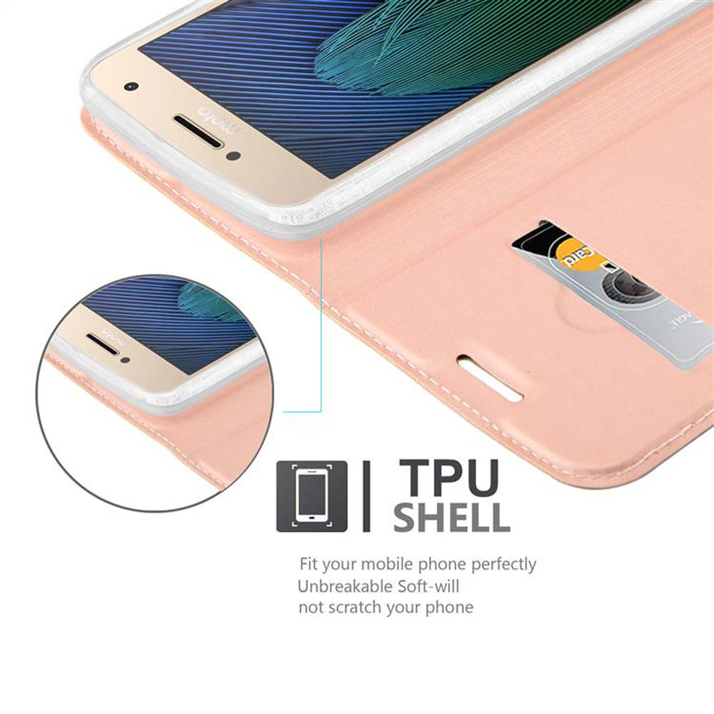 Custodia per telefono con guscio in TPU, che mostra un telefono all'interno e una fessura per carta di credito. Rosa.
