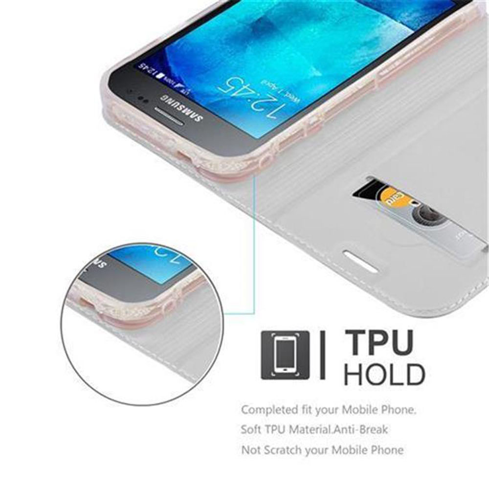 Telefono nella custodia, display con ora 12:45. Testo TPU HOLD. Fessura per scheda visibile.