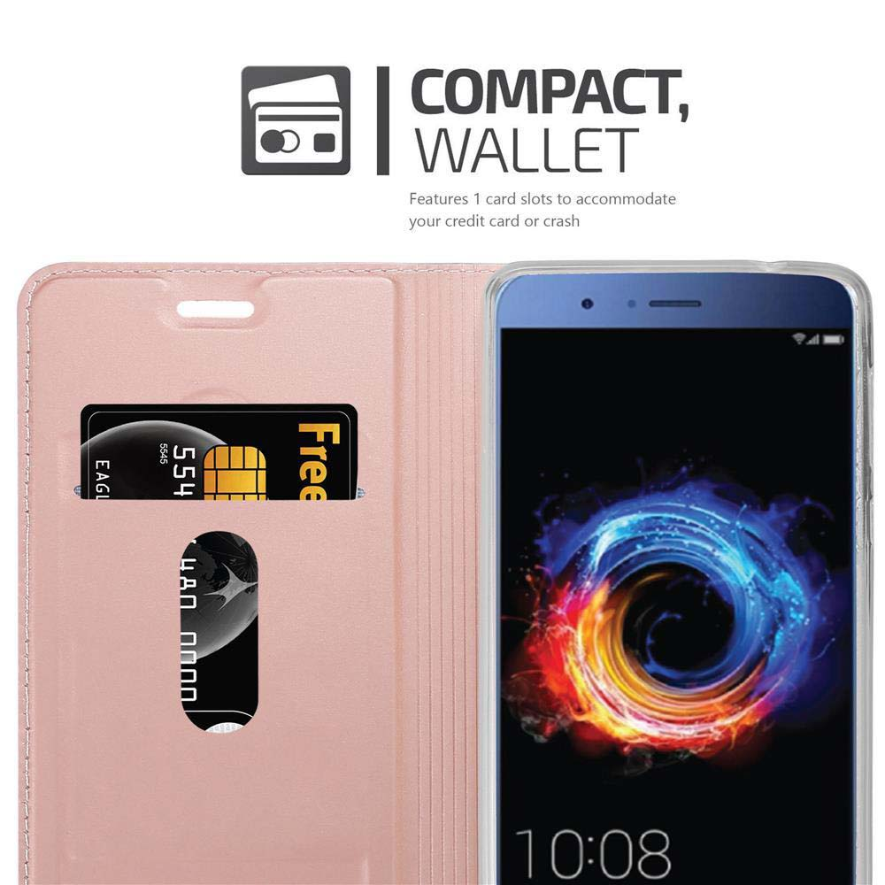 Telefono in custodia rosa con carta di credito, mostra le 10:08 sullo schermo.