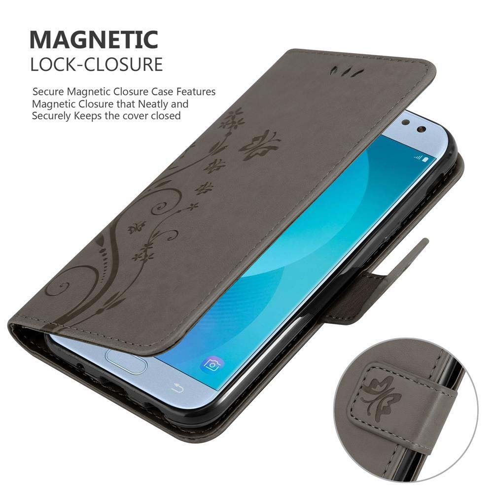 Una custodia per telefono marrone con un telefono all'interno. La custodia ha una chiusura magnetica.