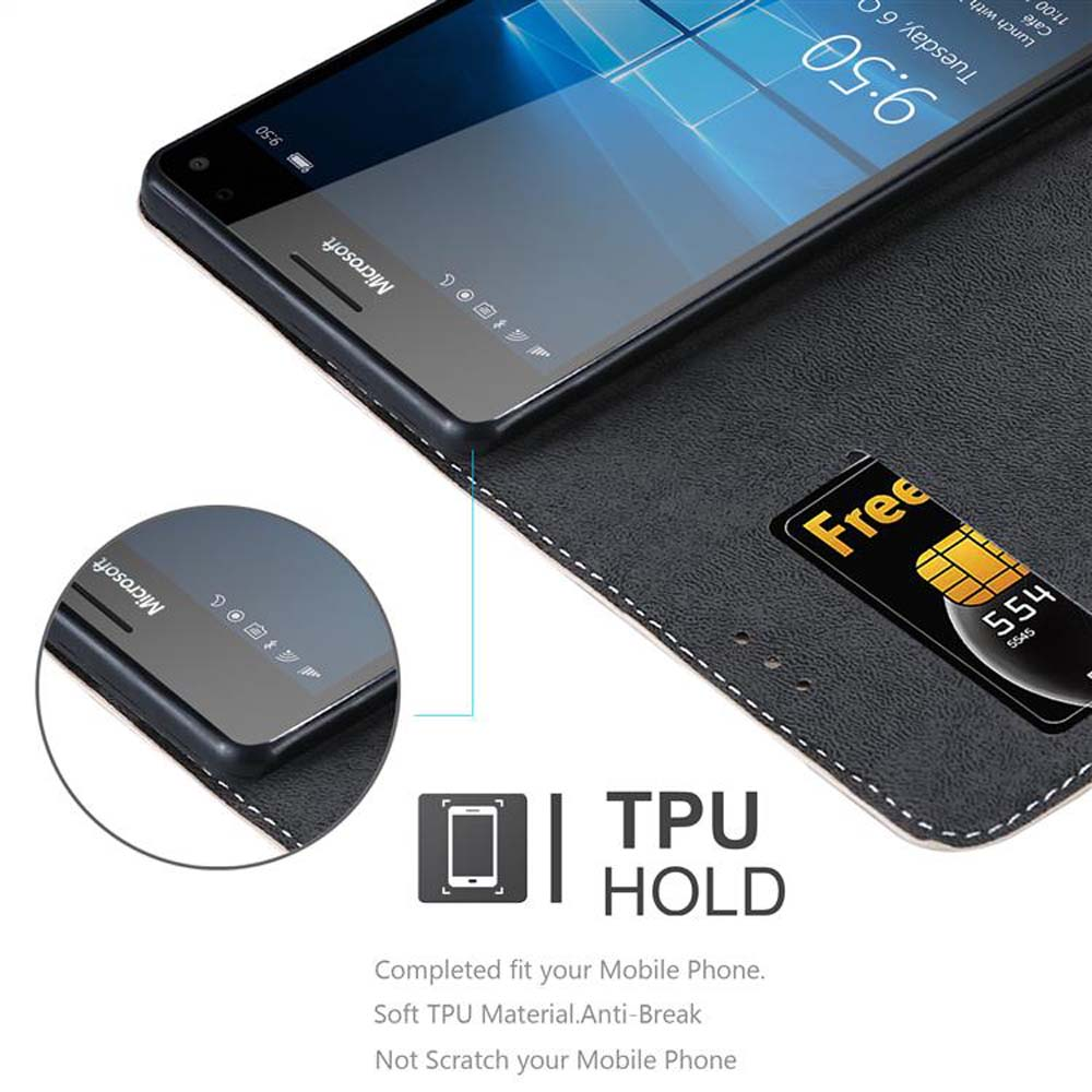 Teléfono en una funda con el texto 'TPU HOLD' y una tarjeta con el texto 'Free'.