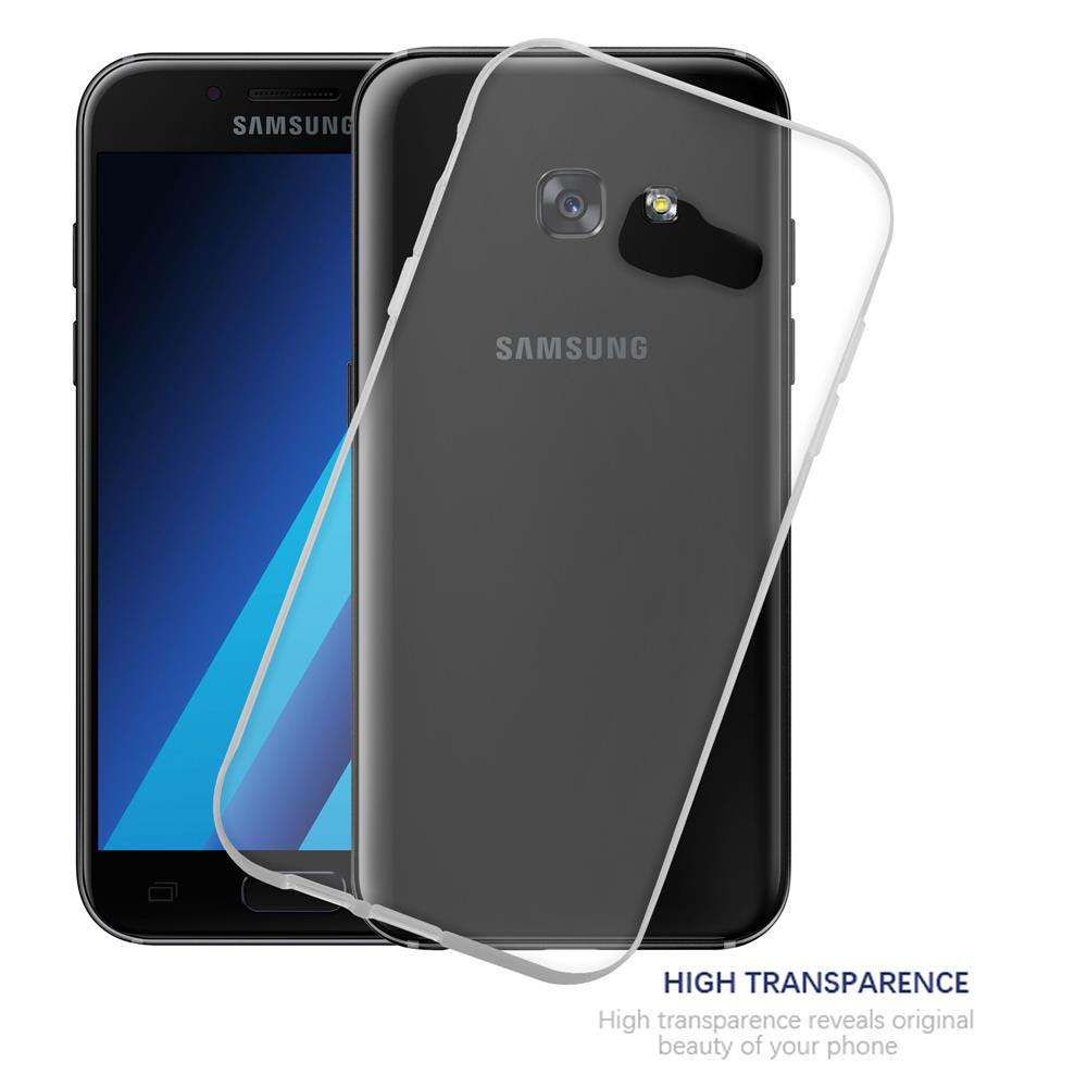 Ein schwarzes Samsung-Handy hat eine transparente Hülle, auf der das Samsung-Logo sichtbar ist.