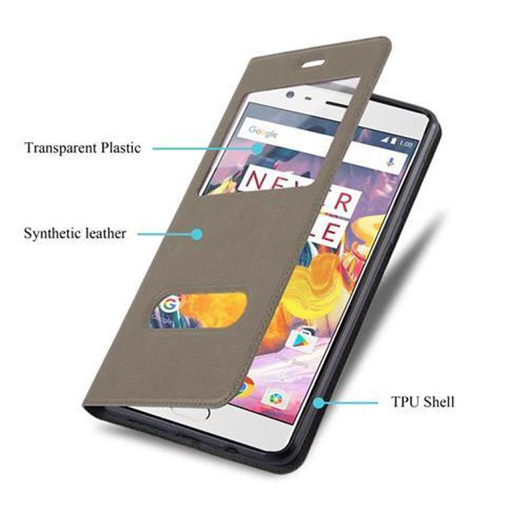 Custodia per telefono con copertura in plastica trasparente, pelle sintetica e guscio in TPU, con etichette.