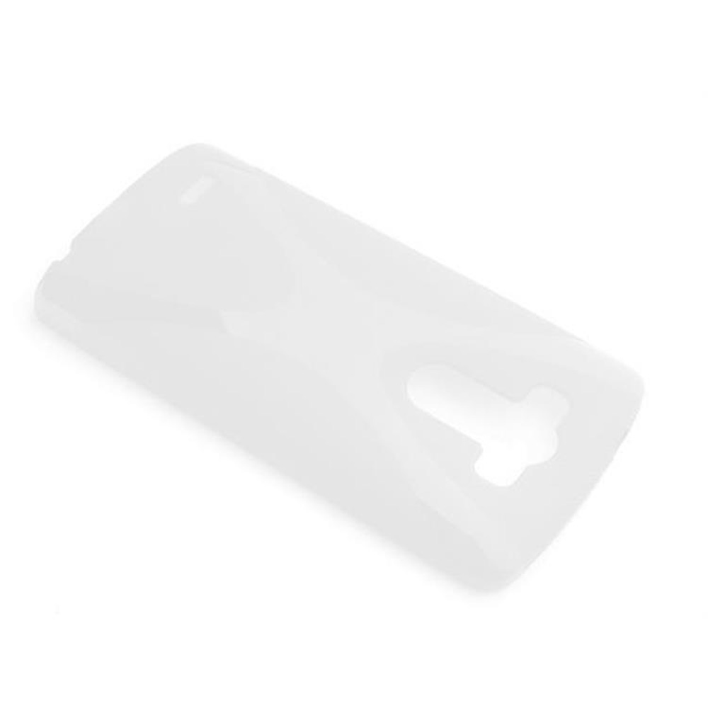 Funda de teléfono blanca. La funda tiene un agujero para la cámara y es de TPU.