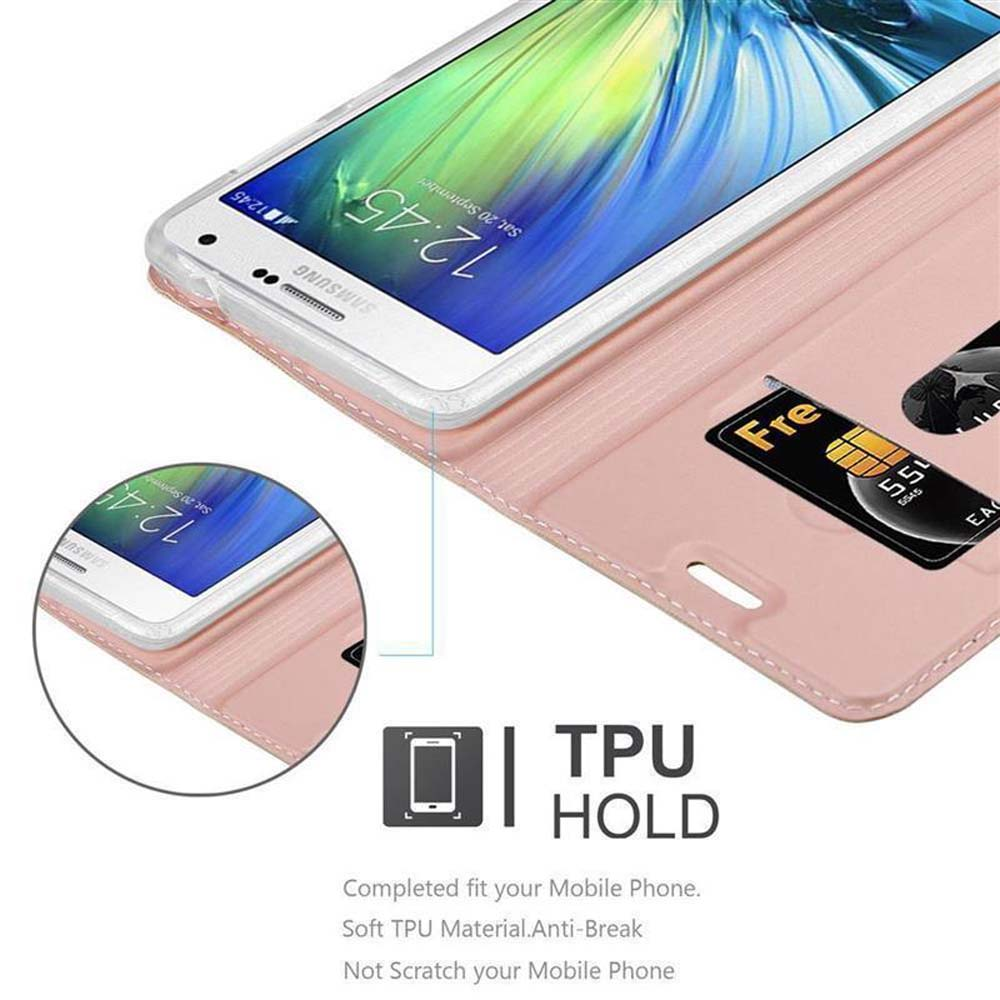 Telefono in custodia rosa, con supporto TPU e spazio per carta di credito.