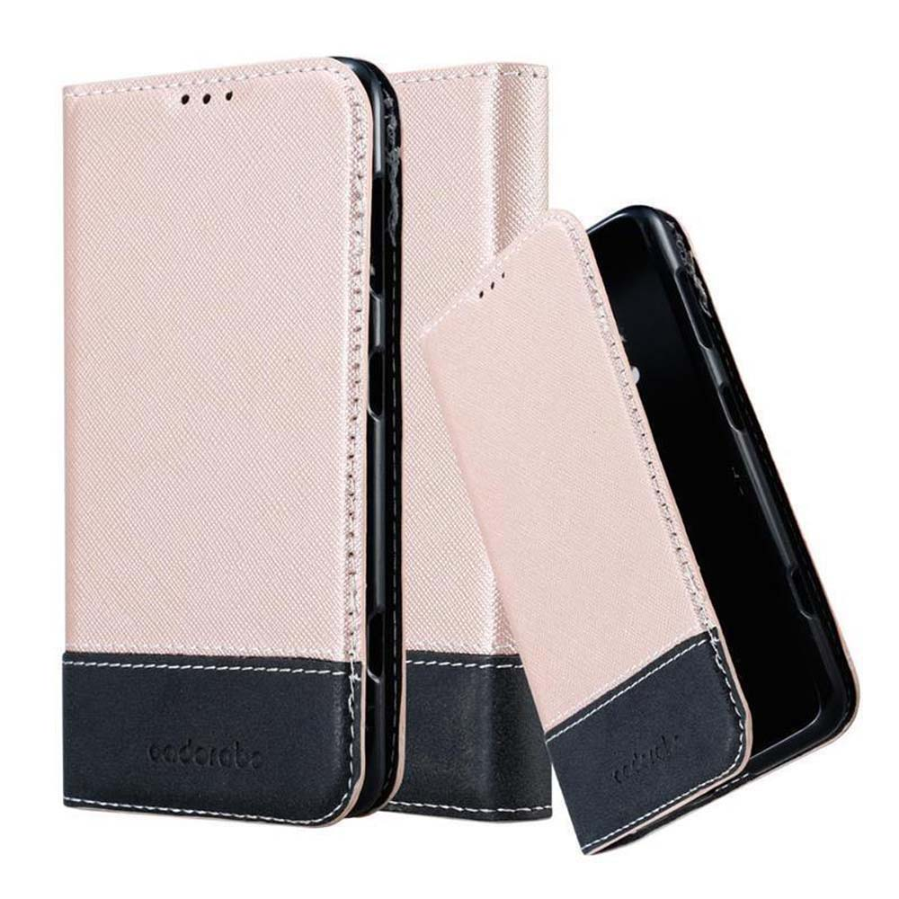 Funda de teléfono rosa. Texto: Funda de teléfono rosa con detalles negros.