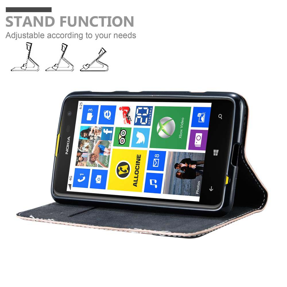 Teléfono en funda con soporte, mostrando iconos de aplicaciones. Texto: Función de soporte. Ajustable a sus necesidades.